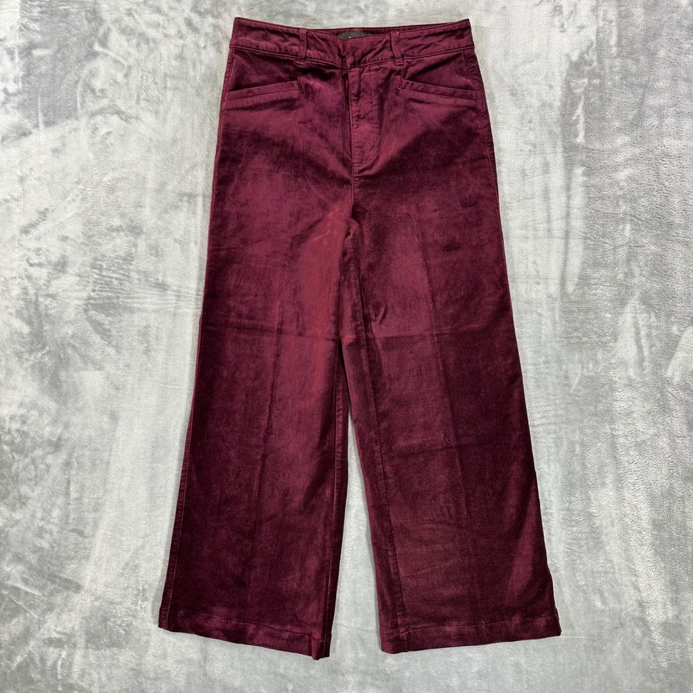 PAIGE Velvet Wide Leg Trouser Pants Womens Size 26‎ Burgundy Maroon High Rise